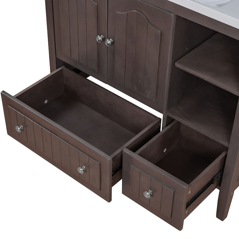 36" Bathroom Vanity with Ceramic Basin - Storage Cabinet with Drawers