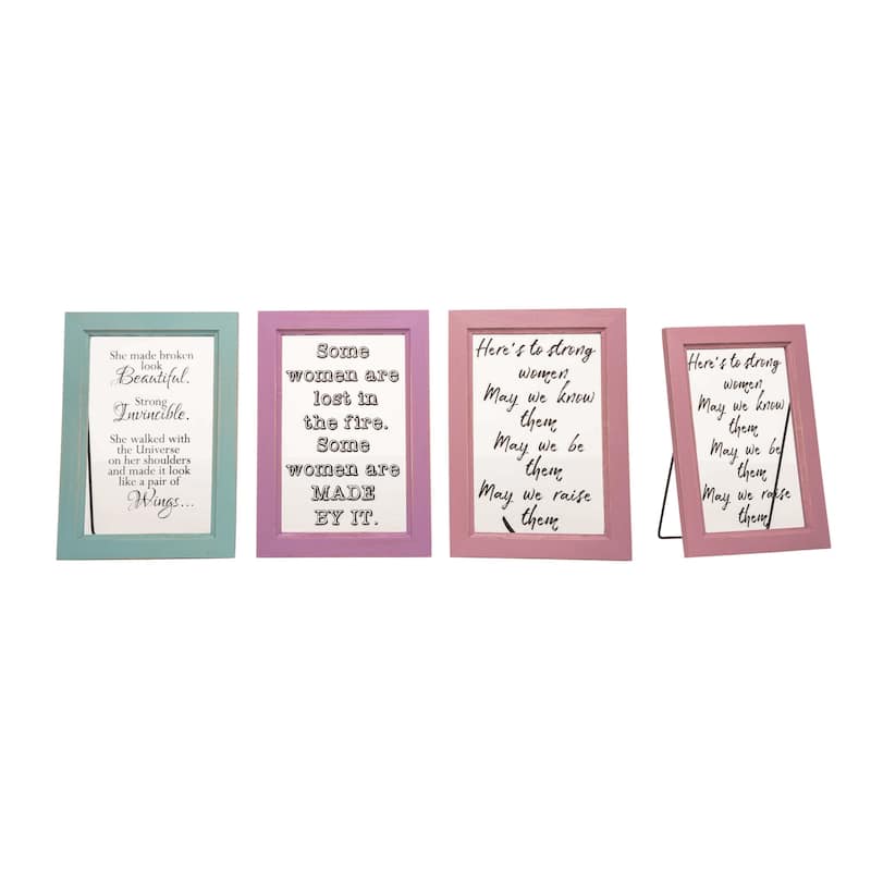 Transpac Wood/Glass Framed Quote Decor Set of 3 Spring Home Decorations