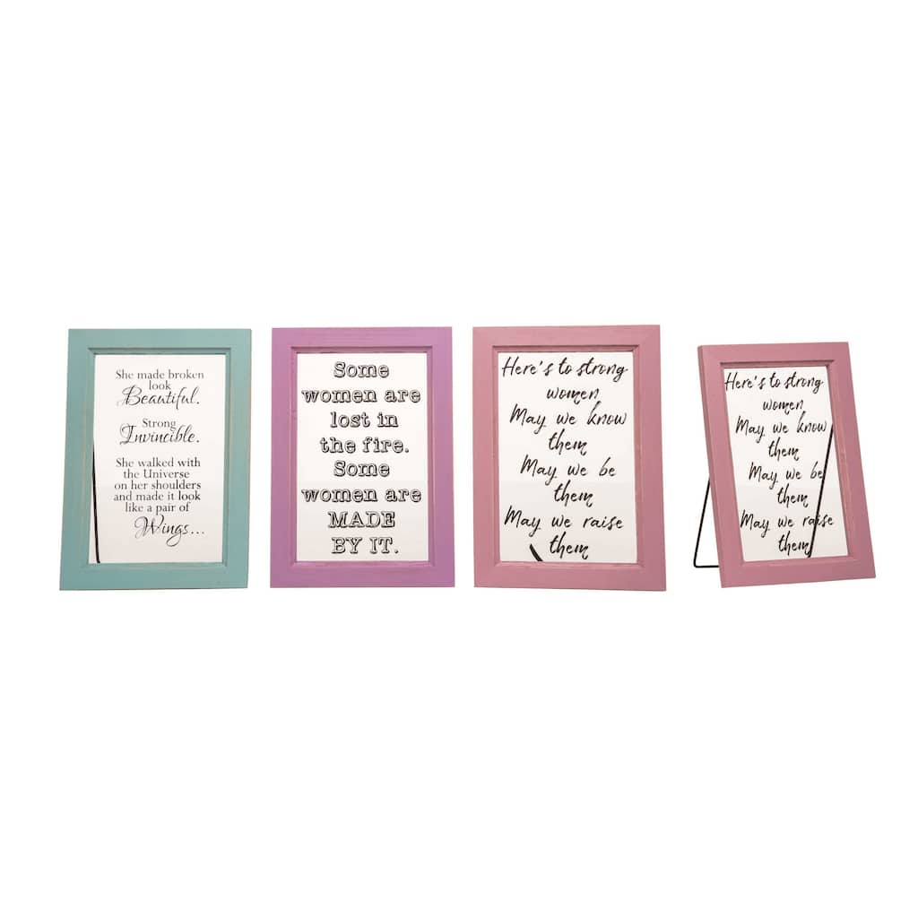 Transpac Wood/Glass Framed Quote Decor Set of 3 Spring Home Decorations