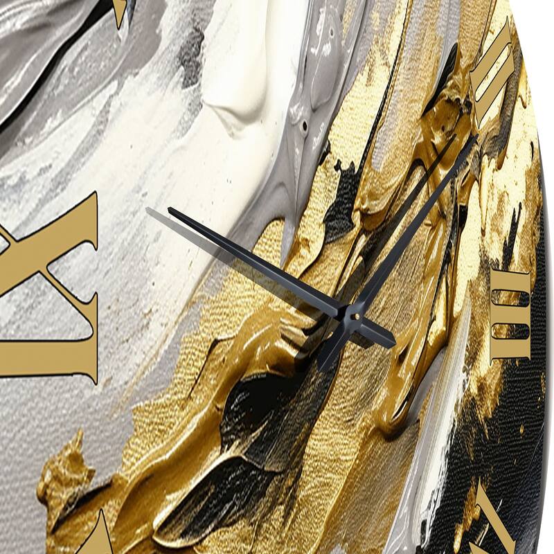 Designart "Dreams Of Abundance Black And Gold I" Abstract Painting Oversized Wall Clock