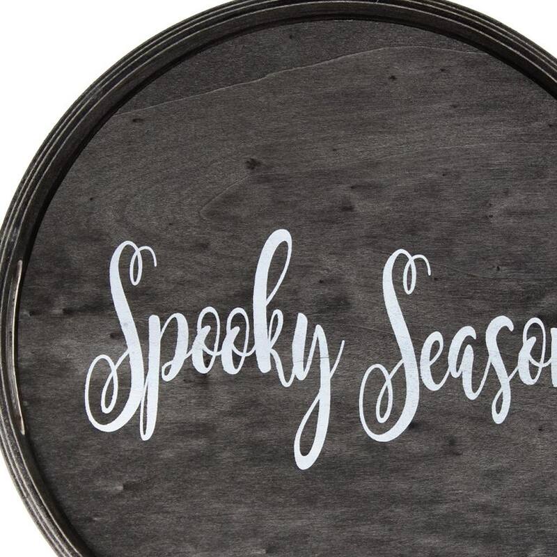 HomeRoots 14" Black And White Spooky Season Round Serving Tray With Handles - 13.75 in. x 1.65 in. x 13.75 in.