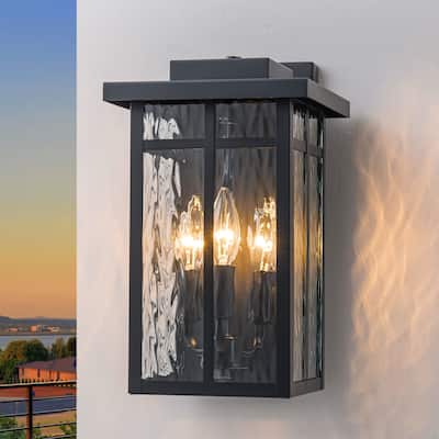 C Cattleya 13.5in Matte Black Outdoor Wall Lantern Sconces with Water Glass