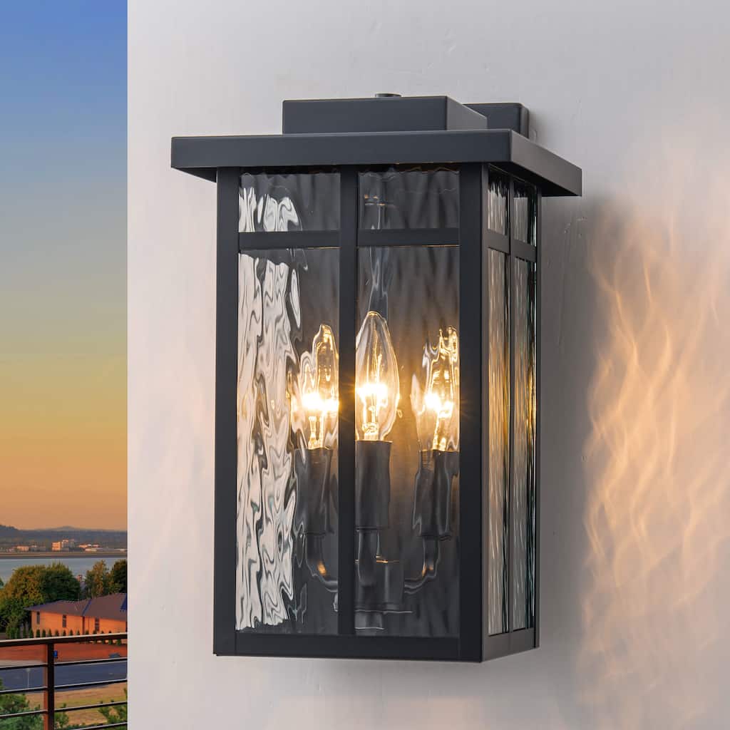 C Cattleya 13.5in Matte Black Outdoor Wall Lantern Sconces with Water Glass