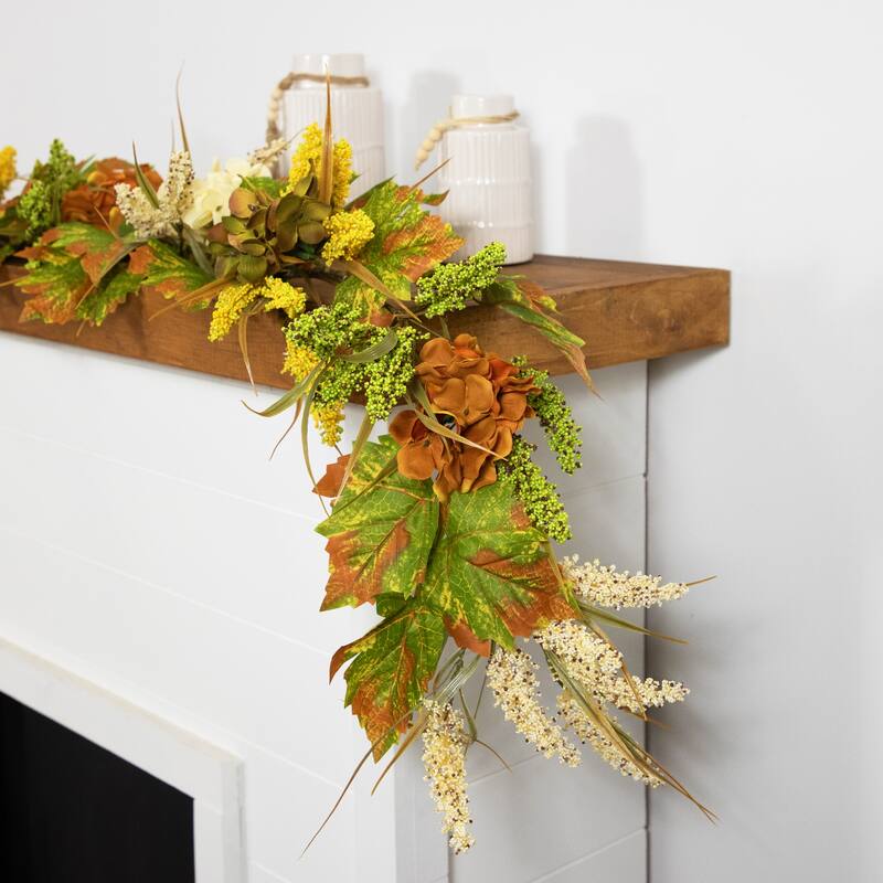 5' x 10" Flowers with Wheat Artificial Fall Harvest Garland, Unlit