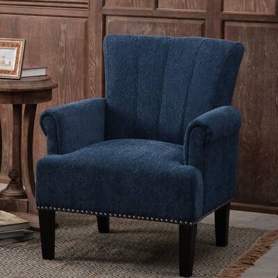 Accent Chair Vertical Stripe Armchair Gold Nailheads for Living Room