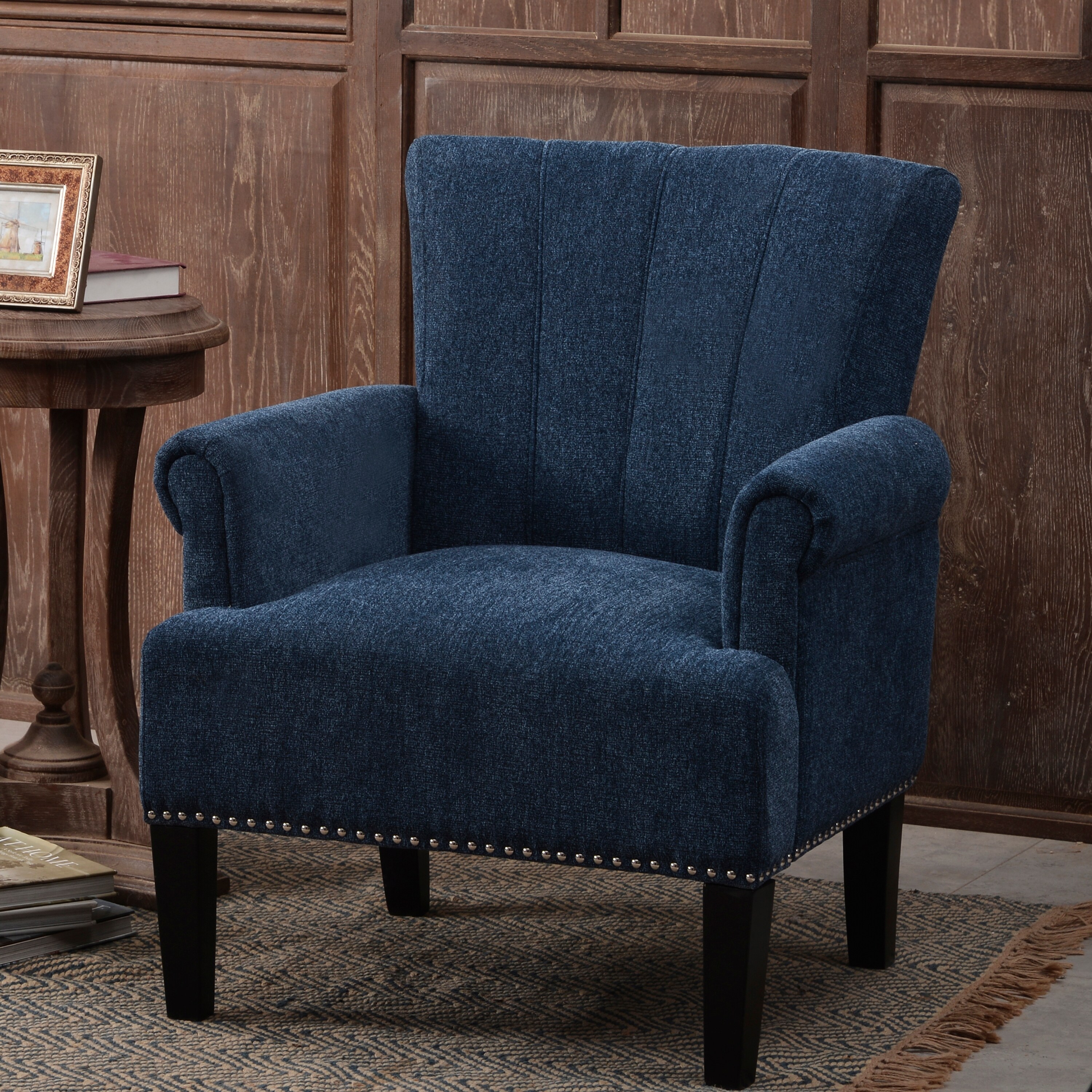 Elegant Button Tufted Club Chair Accent Armchairs Roll Arm Living