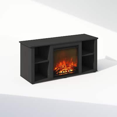 Furinno Jensen No Heat Decorative Electric Fireplace TV Stand, Entertainment Center for TV up to 55 Inch, Americano