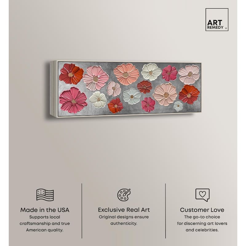 Floral Impasto Silver Panoramic Canvas by Art Remedy
