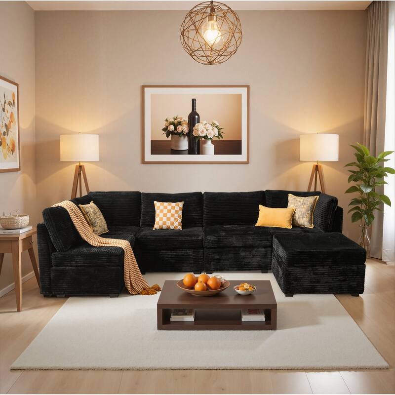 ​​OVIOS Modern Minimalist Fabric Sofa​ - Corduroy​Black