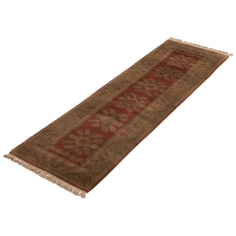 ECARPETGALLERY Hand-knotted Color Transition Dark Brown Wool Rug - 2'8 x 8'6