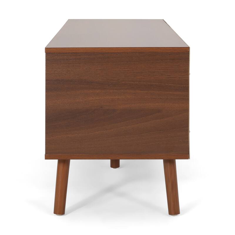 White+Walnut 47.25" TV Stand with Iconic Splayed Legs & 3 Staggered Drawers for TVs Up to 40"