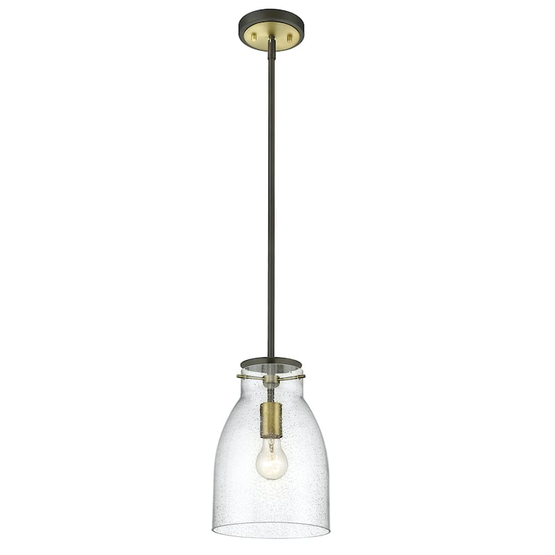 Shelby 1-light Oil Rubbed Bronze/ Antique Brass Pendant w/ Clear Seedy Glass