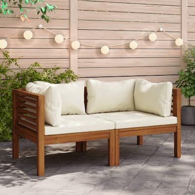 vidaXL Corner Sofas 2 pcs with Cream White Cushions Solid Acacia Wood - 27.2" x 27.2" x 24.6"