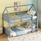 preview thumbnail 2 of 10, Light Gray Twin Over Twin House Bunk Bed with Ladder & Headboards, Rubber Wood Floor Bed Frame with Safety Guardrails for Kids