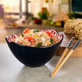 Signature Housewares Pad Print Ceramic Oval Noodle Bowl with