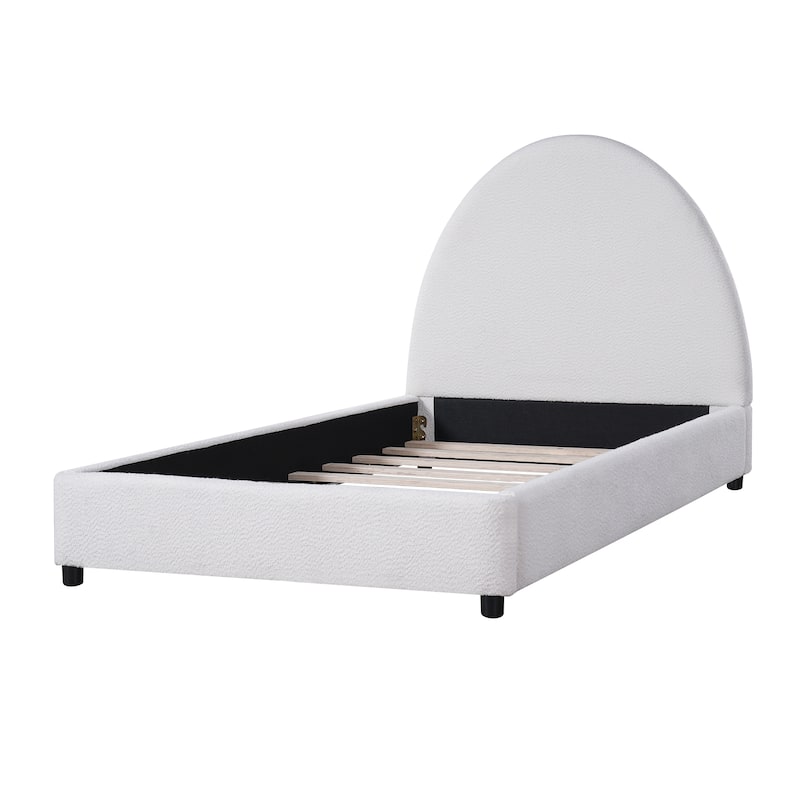 Twin Size Bed Frame With Boucle Upholstered Round Curved Headboard