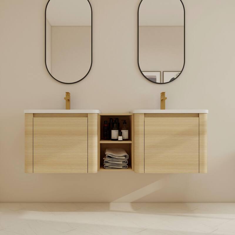 BNK 24''/28''/36''/40''/60''/68'' Bathroom Vanity With Sink, Floating Bathroom Vanity with Soft Close Doors and Shelf