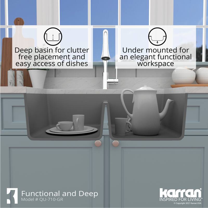 Karran Undermount Quartz 32 in. 50/50 Double Bowl Kitchen Sink Kit