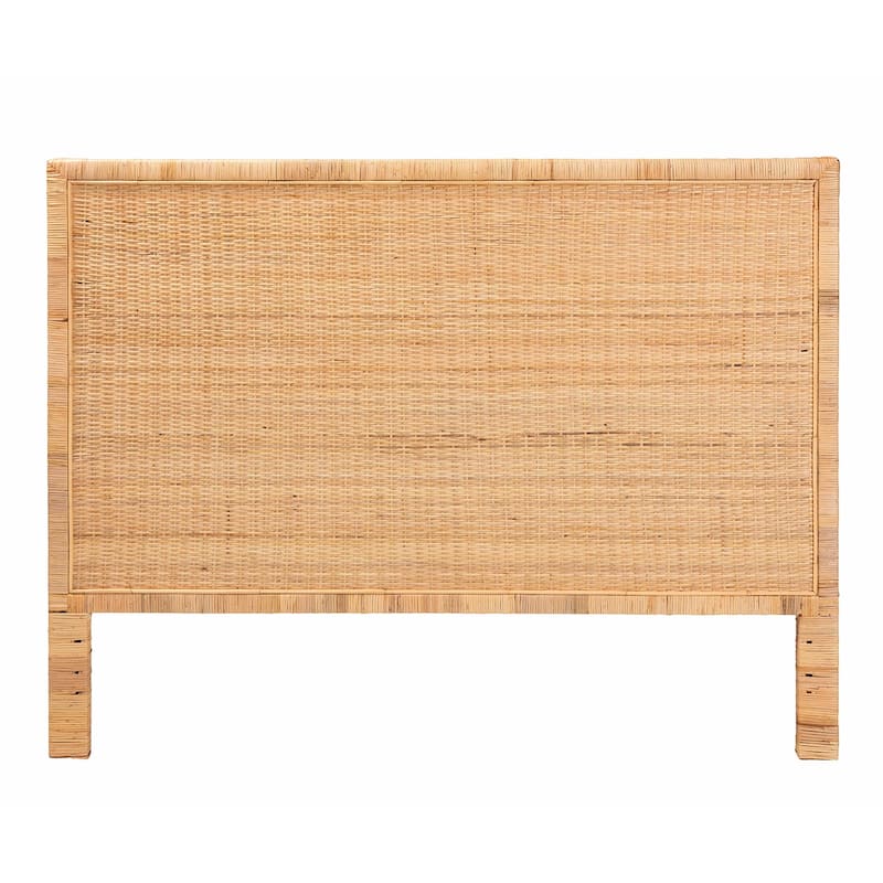 bali & pari Adelyn Modern Bohemian Natural Brown Rattan and Mahogany Wood Headboard
