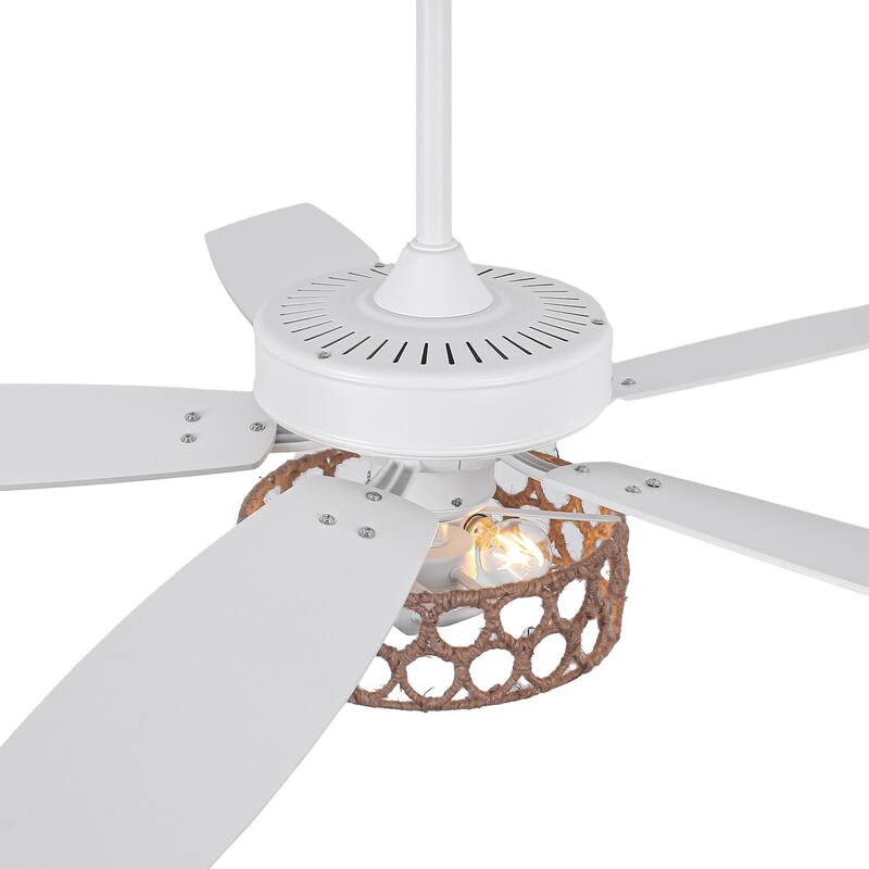 Parrot Uncle 52" Coastal White Natural Jute Reversible Ceiling Fan with Remote