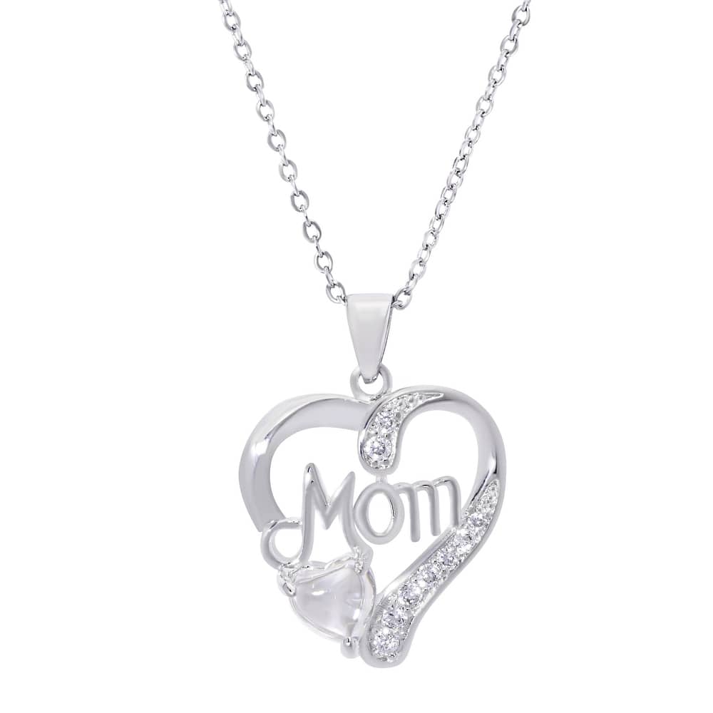 Victoria Townsend Silver Plate MOM Heart necklace with Heart shaped Stone