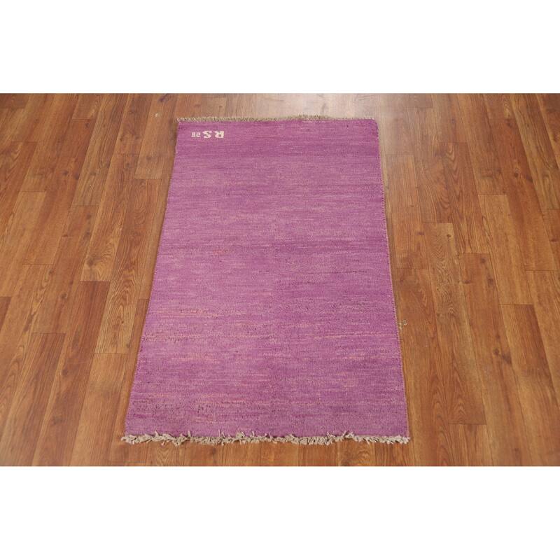 Purple Gabbeh Oriental Foyer Rug Hand-Knotted Wool Carpet - 2'0"x 3'2"