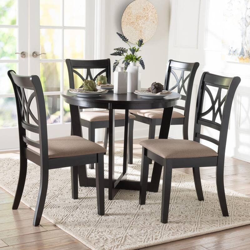 Penny 5-Piece Dining Set - Compact Mid-Century Modern Round Table and Chair Set for Dining Room, Kitchen, Apartment, Sand