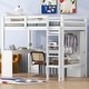 preview thumbnail 34 of 42, Twin/Full Size Loft Bed with L-Shaped Desk, Wardrobe and Storage Shelves, Solid Wood Loft Bed Frame with Ladder and Guardrail White - Twin