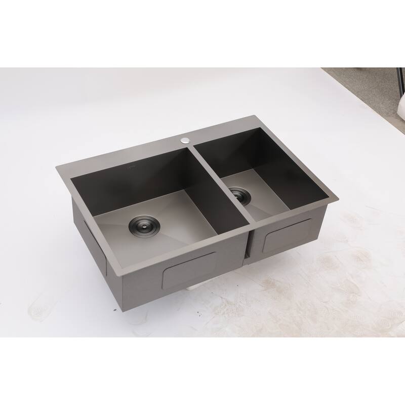 Double Bowl Drop in Kitchen Sink 16 Gauge with Two 9" Deep Basin