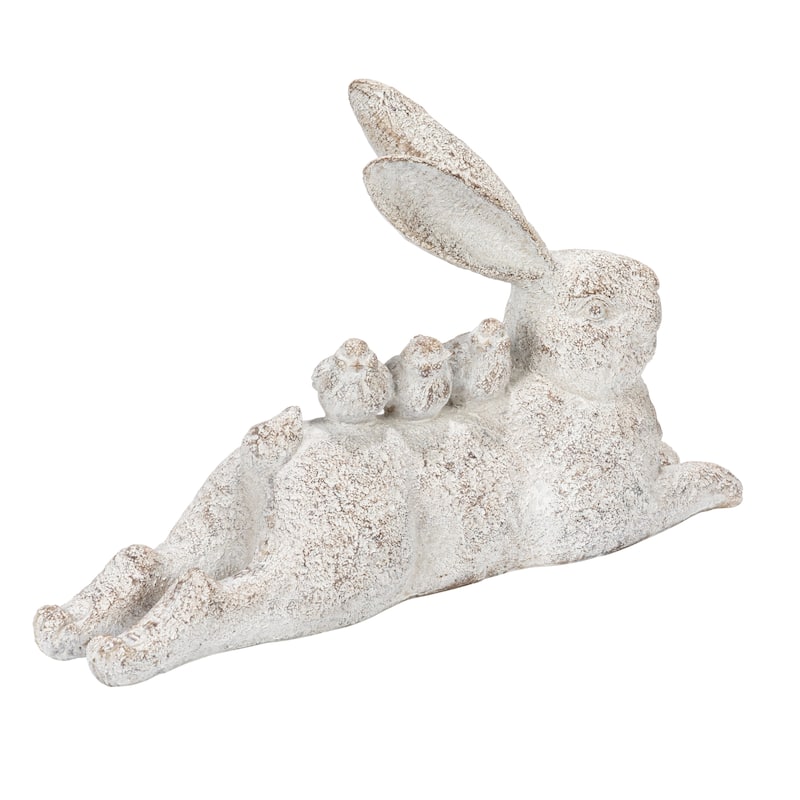 Decorative Resting Rabbit with Birds Figurine