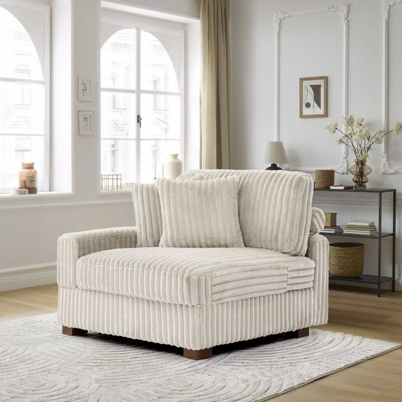 Plush Corduroy Chaise Armchair Modular Lounge Sectional Corner Sofa - Left Facing - Corner Chiar-White
