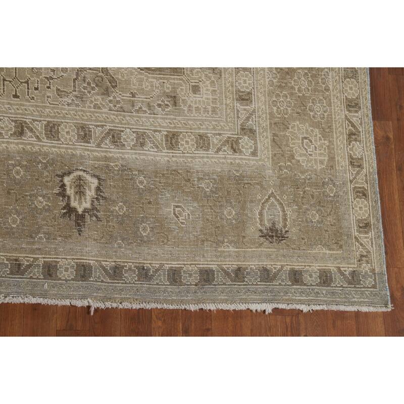 Distressed Tabriz Vintage Persian Rug Hand-Knotted Brown Wool Carpet - 9'6" x 13'3"