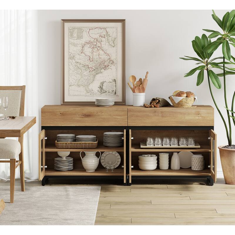 WAMPAT Multifunctional Sideboard Buffet Cabinets with 6 Glass Doors and Drawers, Modern Sideboard, Coffee Bar Storage Cabinet
