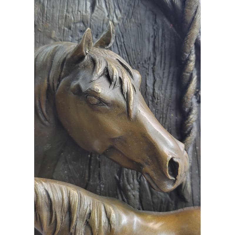 Equestrian Horse Lover Decor Mare Foal Bronze Sculpture Statue On Marble Base