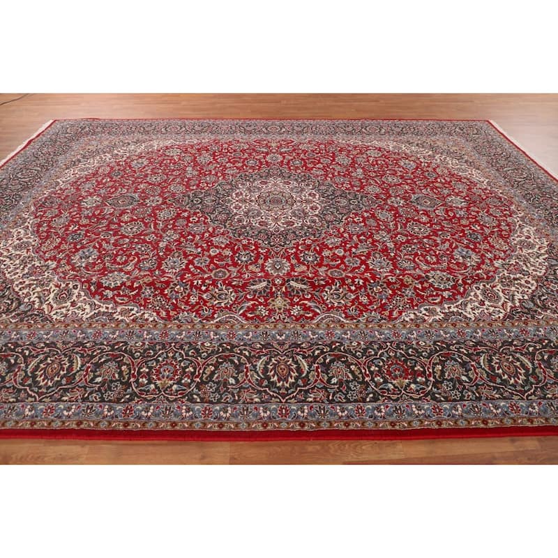 Traditional Red Kashan Turkish Rug Machine-Made Carpet - 9'8" x 12'10"