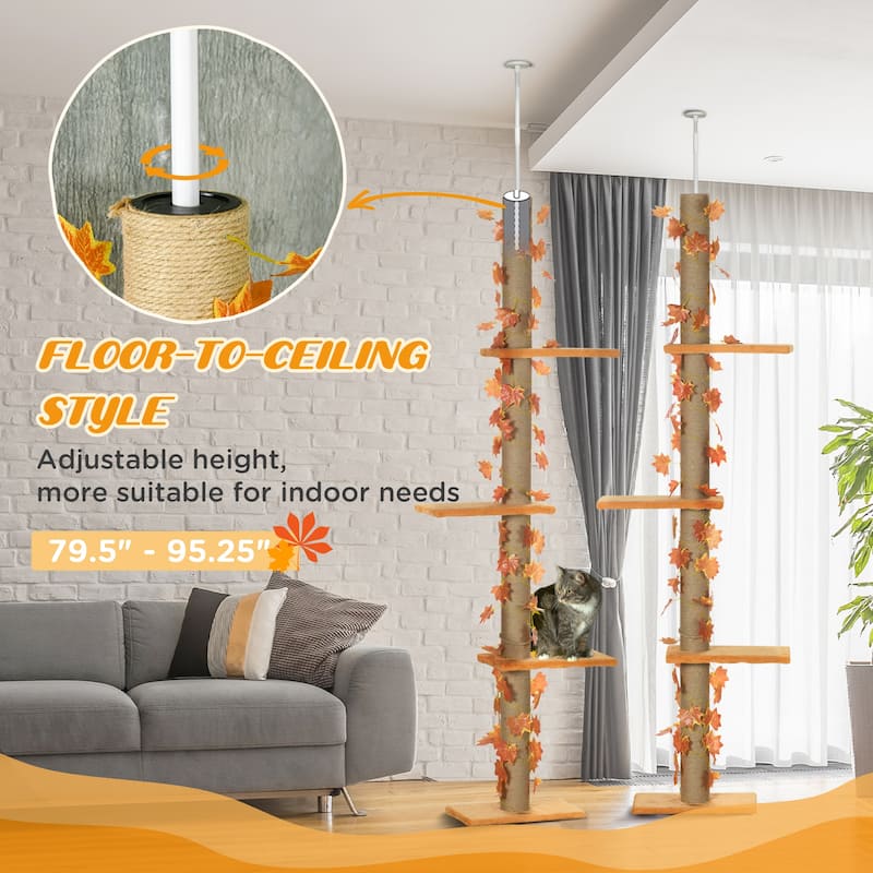 Pawhut Floor to Ceiling Cat Tree with Adjustable Height 80"- 95"