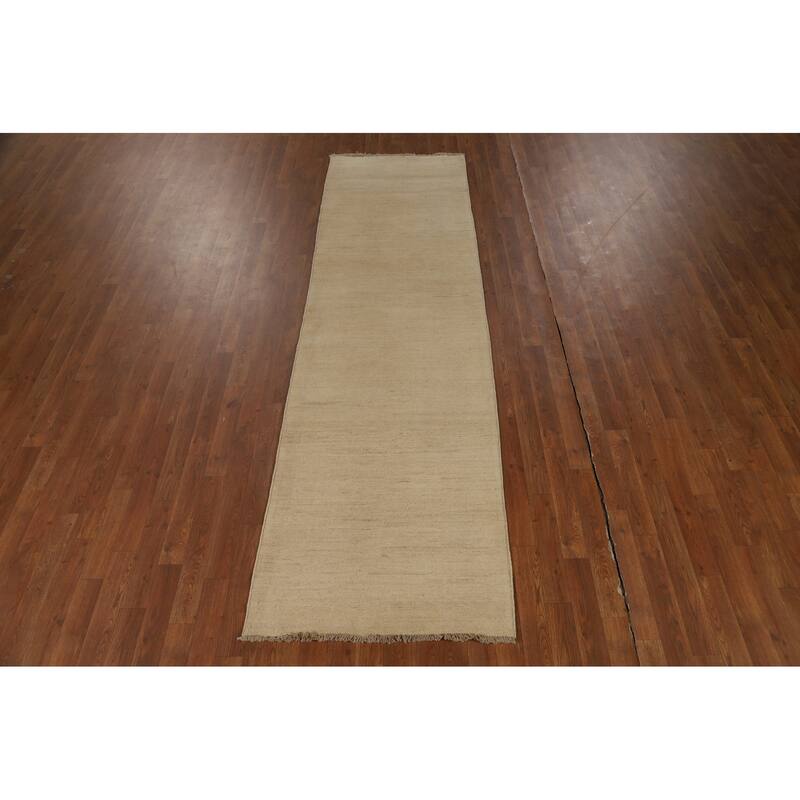 Modern Gabbeh Runner Rug Hand-Knotted Solid Wool Carpet - 2'9"x 9'7"
