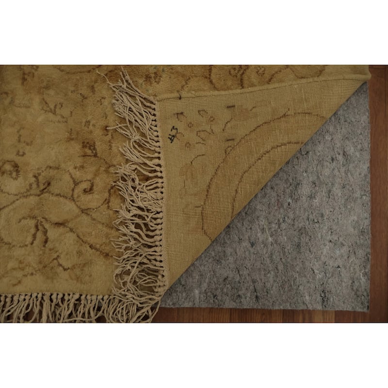 Hand Knotted Oriental 100% Wool Carpet Traditional Floral Yellow & Gold Kerman Area Rug - 11' 10'' X 8' 10''