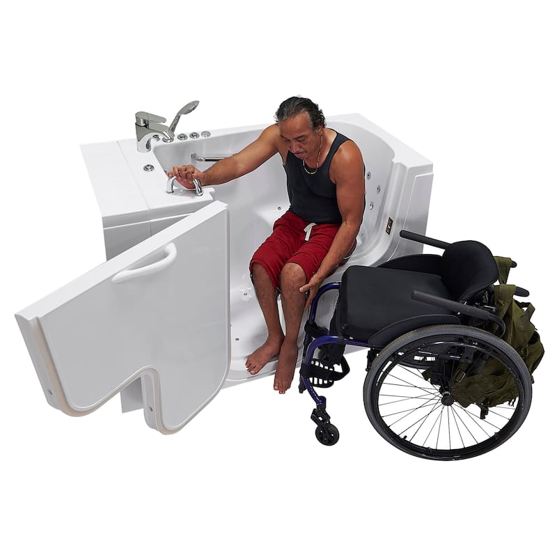Ella Wheelchair Transfer 26x52 Acrylic Hydro Massage Walk-In Bathtub & Outward Swing Door Fast Fill Faucet 2" Dual Drain