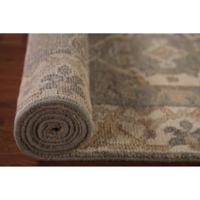 All-Over Oushak Indian Runner Rug Hand-Knotted Wool Carpet - 2'7"x 10'0"
