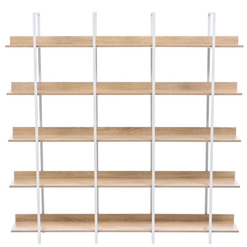 Industrial Style 5-Tier Cross Design Bookcase Home Office Open Bookshelf, Vintage Industrial Style Shelf, MDF Board