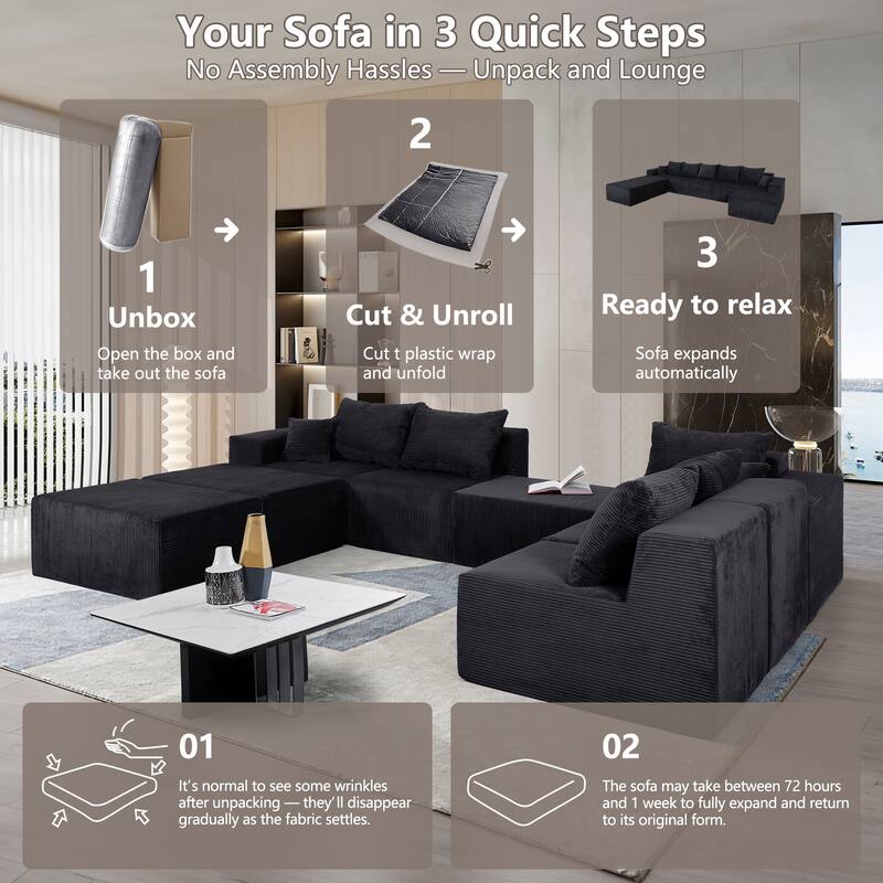 GDFStudio - 8-Piece Modular U-Shaped 155" Sectional Sofa with Chaise Lounge and Bed