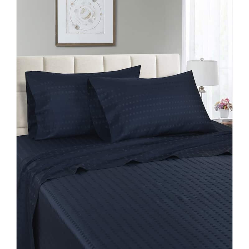 Spring Home 1200 Thread Count 100% Egyptian Cotton Deep Pocket Dobby Striped Sheet Set - Blue - Twin XL