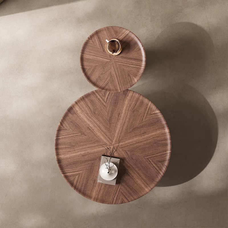 Coffee Table Set of 2, Brown, Solid Wood Texture