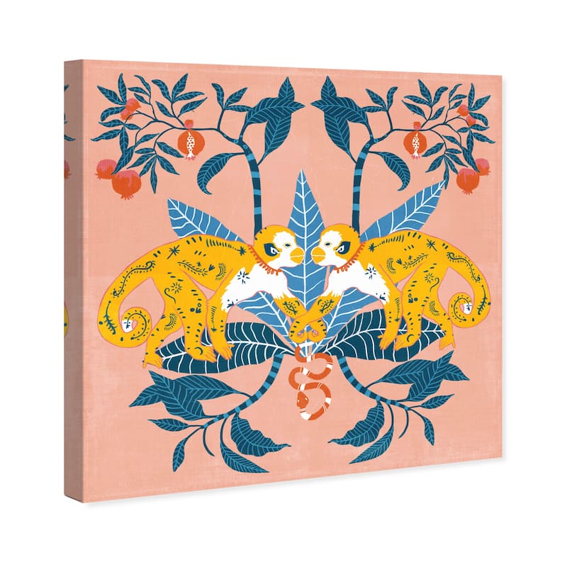 Wynwood Studio Canvas Animals Playing in the Wildlife Pink and Light Pink Modern & Contemporary Wall Art Canvas Print