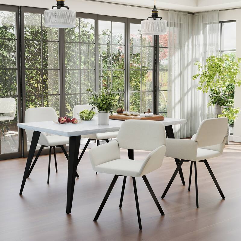 Homy Casa 5-Piece Dining Set with Rectangular Table and Upholstered Swivel Armchairs