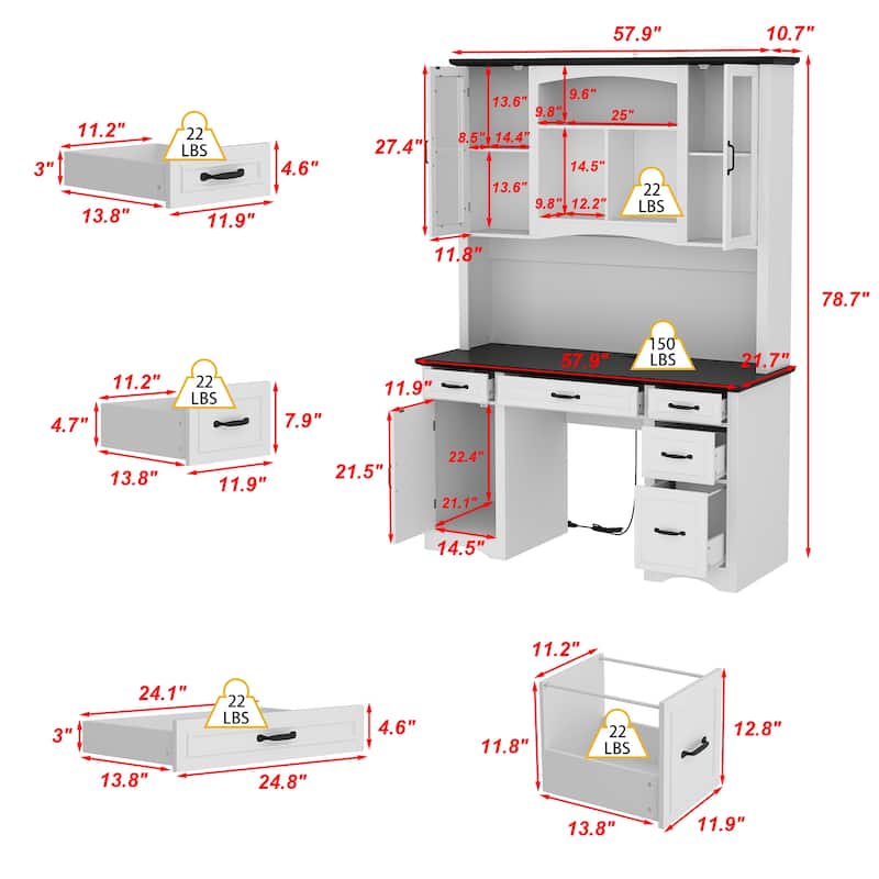 Coffee Bar Cabinet and Work Desk with Hutch,Pantry Storage Cabinet with Outlets