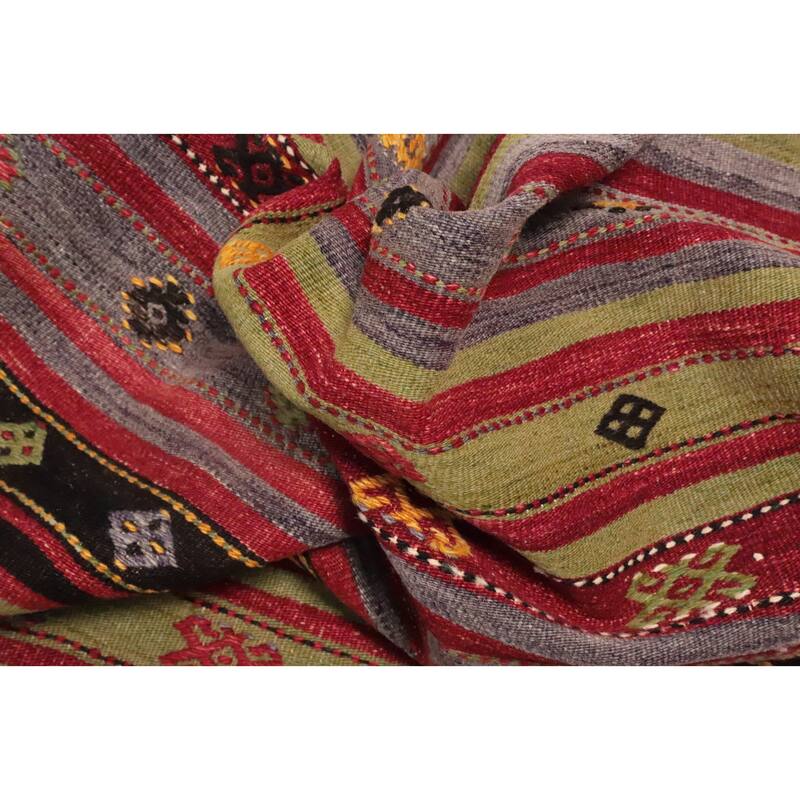 Hand Woven Oriental 100% Wool Carpet Southwestern Tribal Multi-Colored Kilim Area Rug - 9' 7'' X 5' 11''