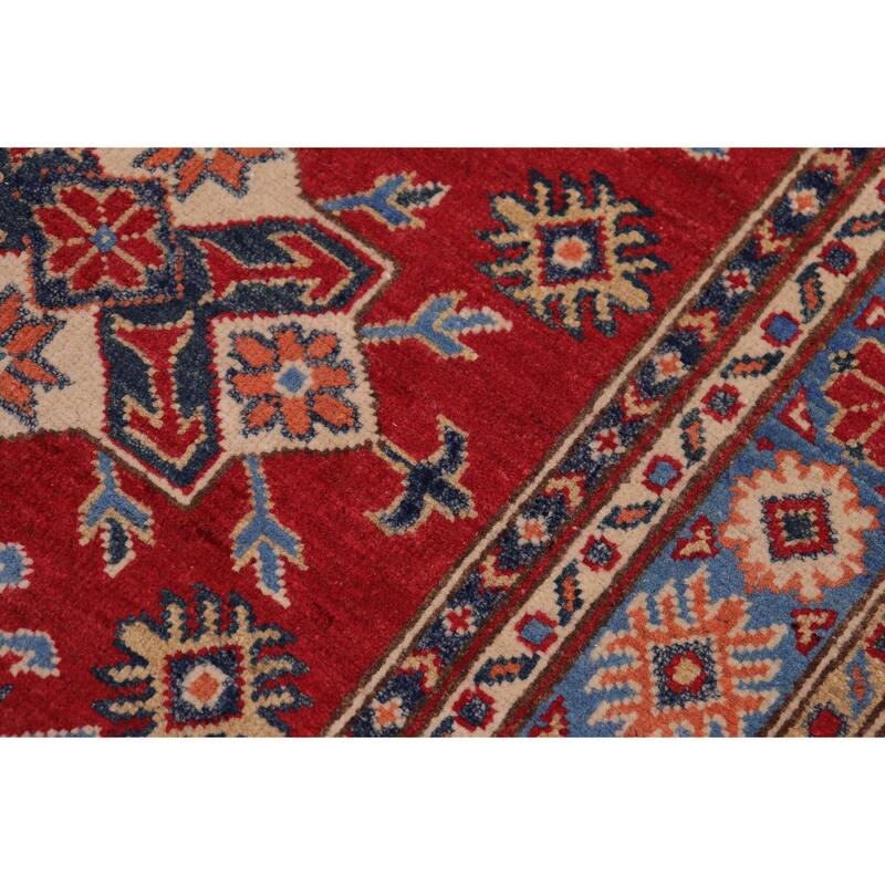 Southwestern Kazak Camren Red/Light Blue Wool Rug - 3'3'' x 4'9''
