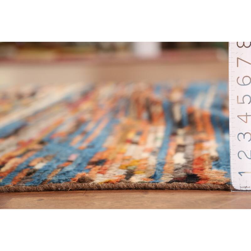 Moroccan Oriental Area Rug Handmade Stripe Wool Carpet - 6'4" x 9'6"